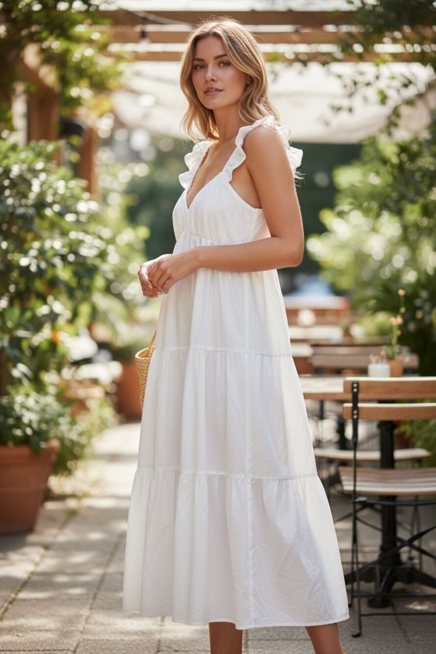 ABERCROMBIE & FITCH Maxi Dress Size M NEW Smocked White Ruffle Tiered $80